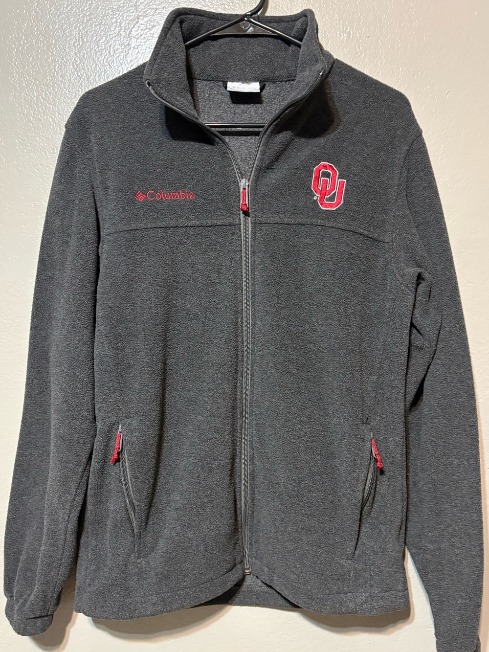 Columbia Dark Gray Fleece‎ Jacket with Red OU Logo Size S